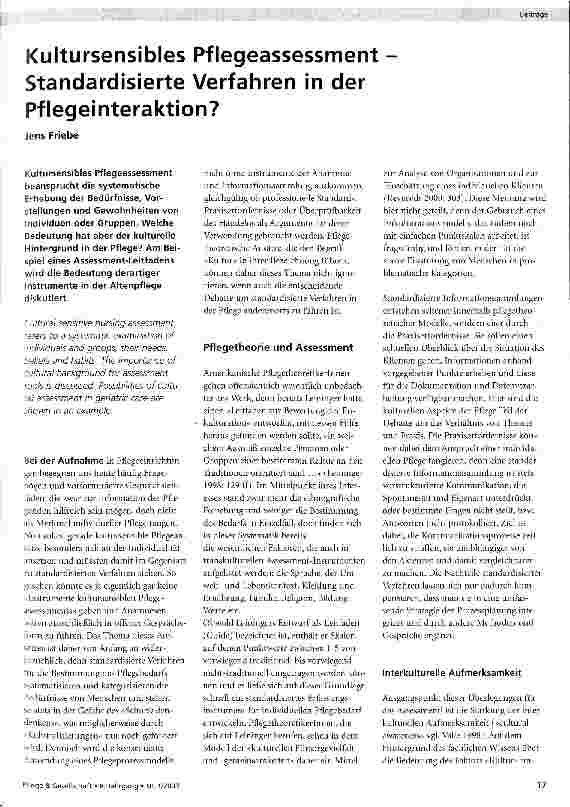 Vorschauseite 1: Kultursensibles Pflegeassessment - Standardisierte Verfahren in der Pflegeinteraktion?