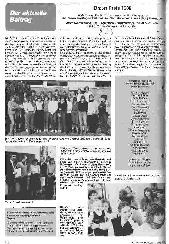 Vorschauseite 1: Braun-Preis 1982 Verleihung des 3. Preises an eine Schülergruppe