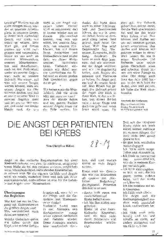 Vorschauseite 1: Die Angst der Patienten bei Krebs