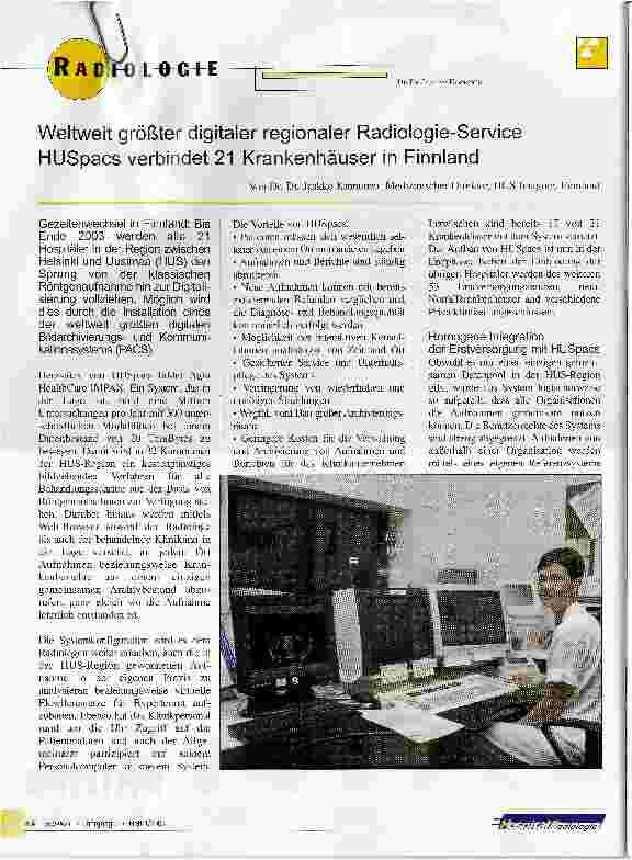 Vorschauseite 1: Weltweit größter digitaler regionaler Radiologie-Service HUSpacs verbindet 21 Krankenhäuser in Finnland