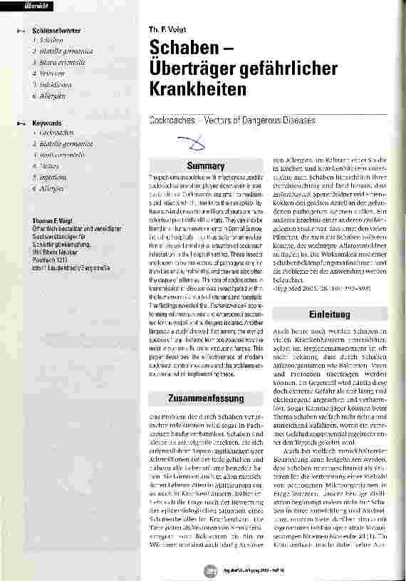 Vorschauseite 1: Schaben - Überträger gefährlicher Krankheiten