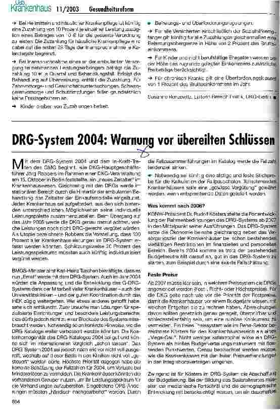 Vorschauseite 4: GMG: Kernpunkte aus der Sicht der Krankenhäuser