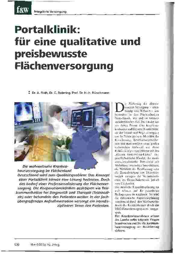 Vorschauseite 1: Portalklinik: für eine qualitative und preisbewusste Flächenversorgung