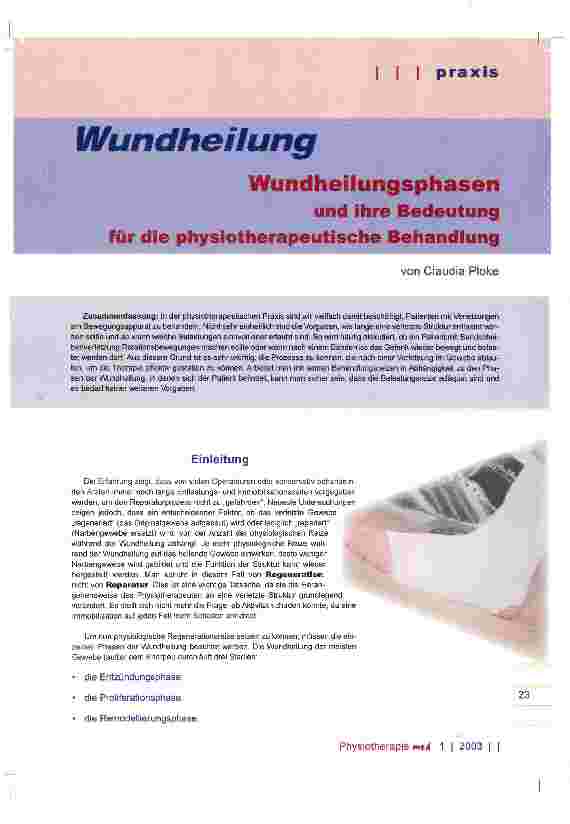 Vorschauseite 1: Wundheilungsphasen und ihre Bedeutung für die physiotherapeutische Behandlung