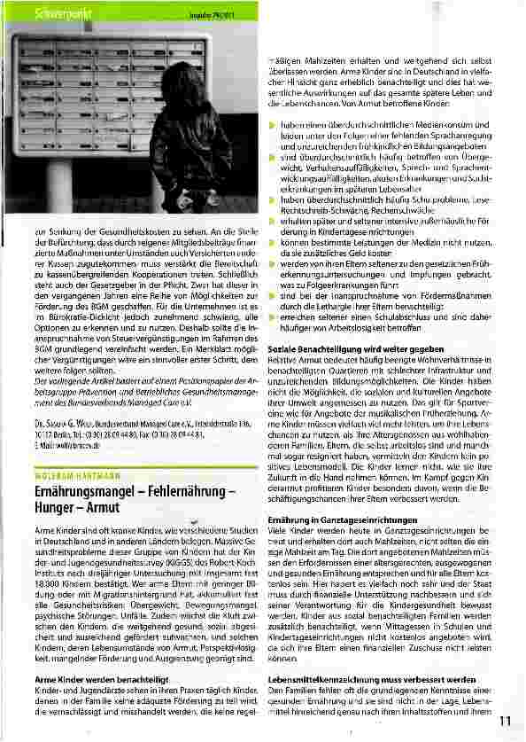 Vorschauseite 1: Ernährungsmangel - Fehlernährung -Hunger-Armut