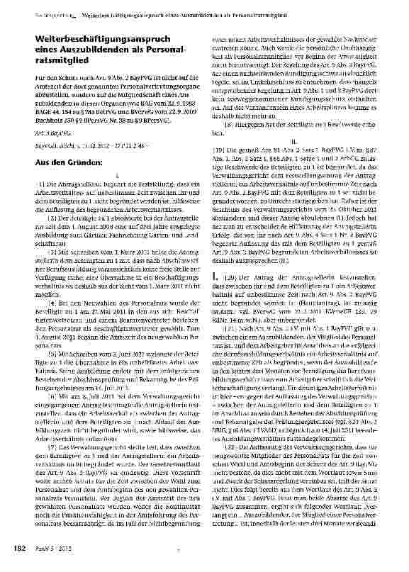 Vorschauseite 1: Weiterbeschäftigungsanspruch eines Auszubildenden als Personalratsmitglied