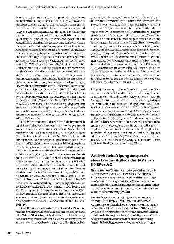 Vorschauseite 3: Weiterbeschäftigungsanspruch eines Auszubildenden als Personalratsmitglied
