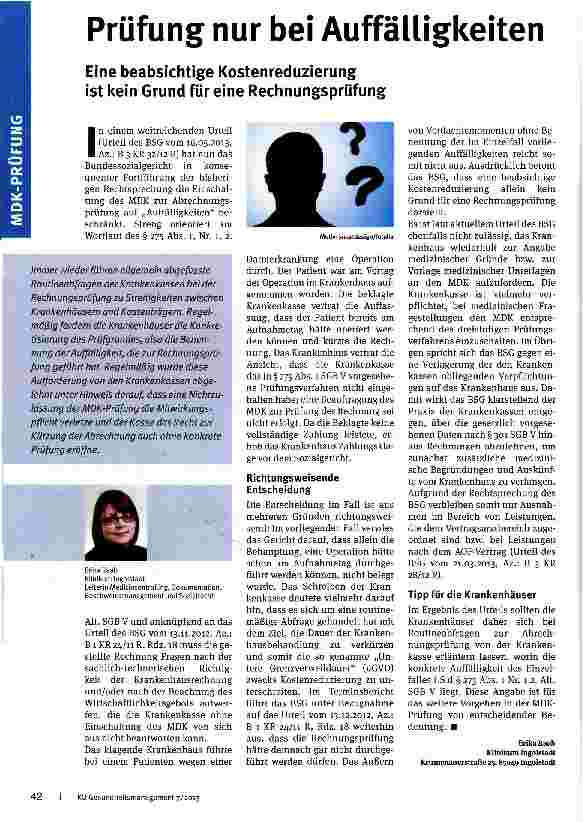 Vorschauseite 1: Prüfung nur bei Auffälligkeiten