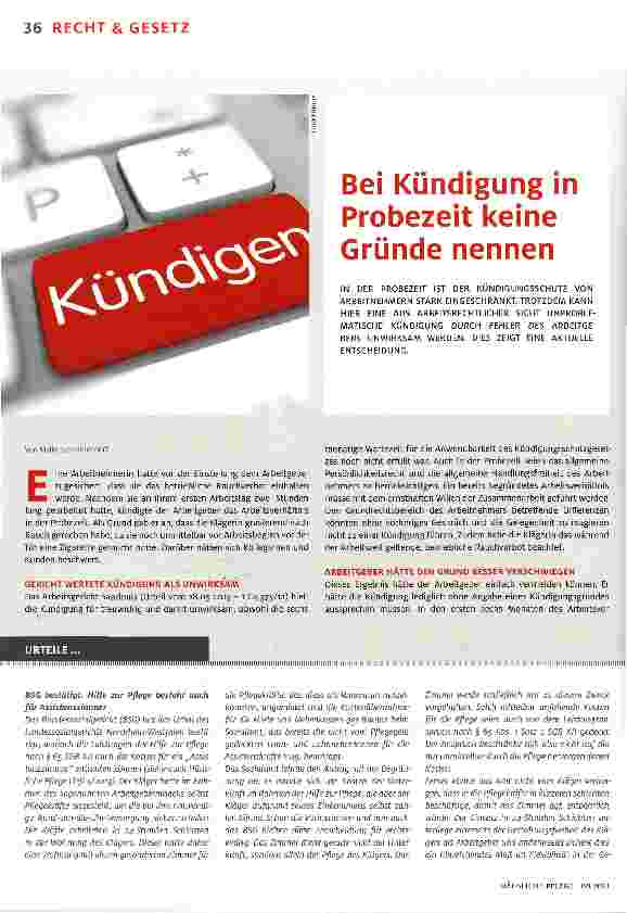 Vorschauseite 1: Bei Kündigung in Probezeit keine Gründe nennen