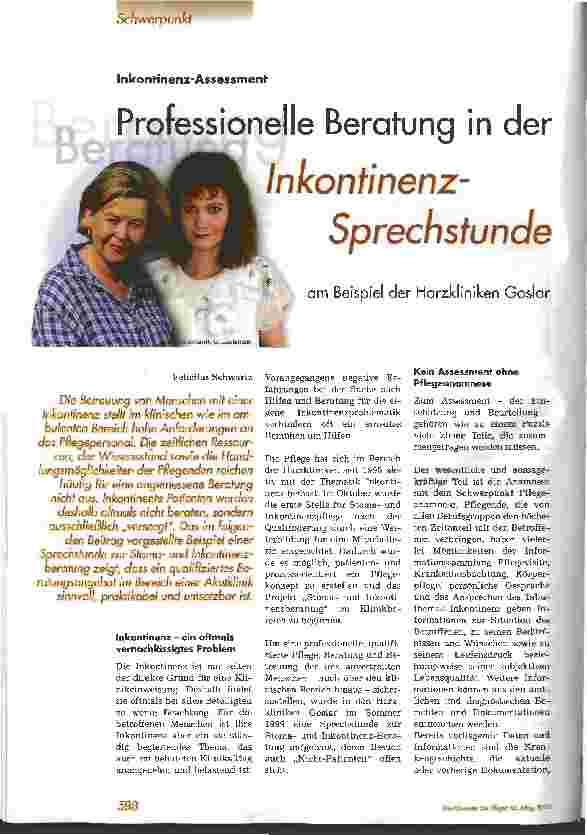 Vorschauseite 1: Professionelle Beratung in der Inkontinenz-Sprechstunde Am Beispiel der Harzkliniken Goslar