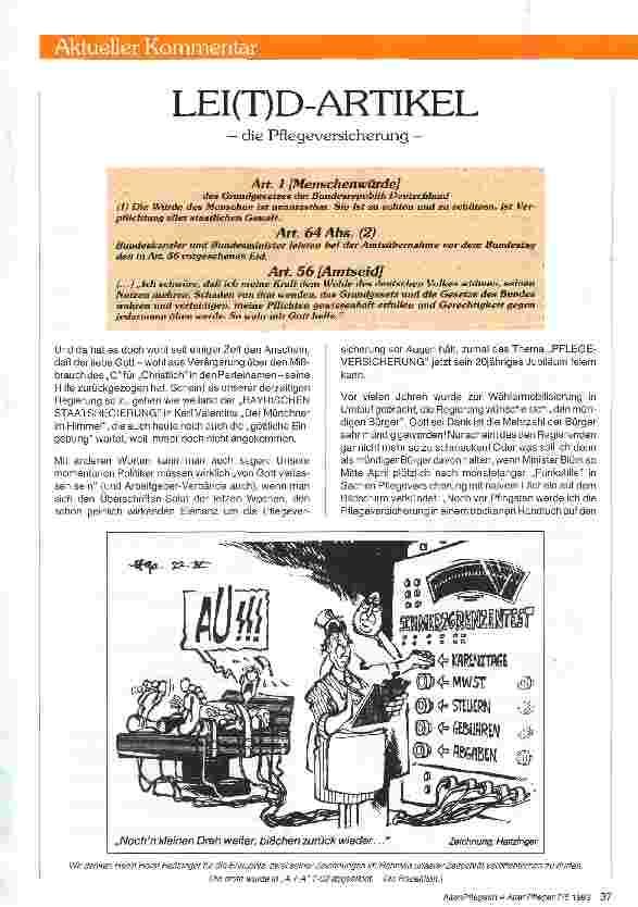 Vorschauseite 1: Leit/d-Artikel Die Pflegeversicherung Kommentar