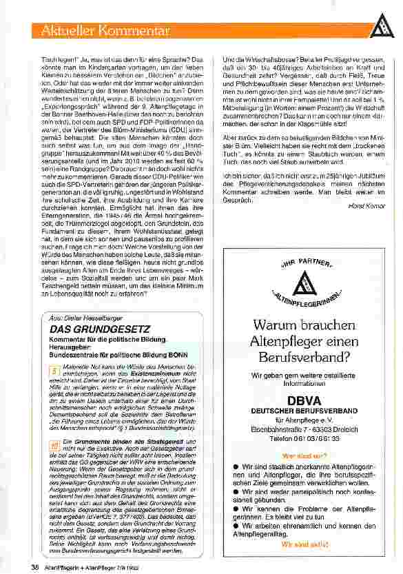 Vorschauseite 2: Leit/d-Artikel Die Pflegeversicherung Kommentar