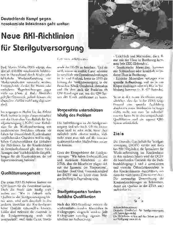 Vorschauseite 1: Neue RKI-Richtlinien für Sterilgutversorgung