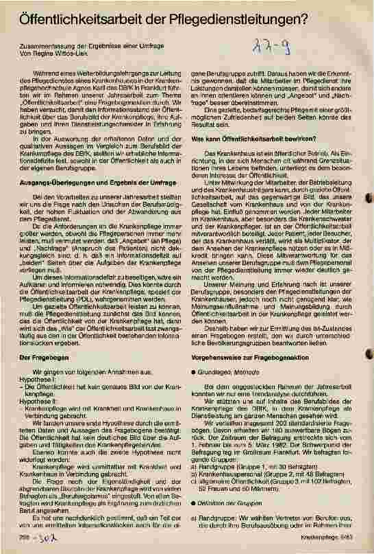 Vorschauseite 1: Öffentlichkeitsarbeit der Pflegedienstleitungen? Zusammenfassung der Ergebnisse einer Umfrage