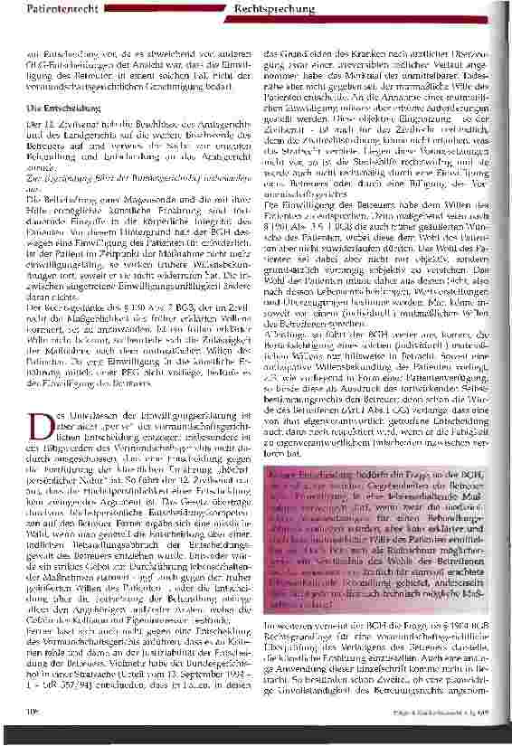 Vorschauseite 2: Die Durchsetzung des tödlichen Behandlungsabbruchs beim Patienten im apallischen Syndrom, 2. Teil Anmerkung zu Bundesgerichtshof, Beschluss vom 17. März 2003