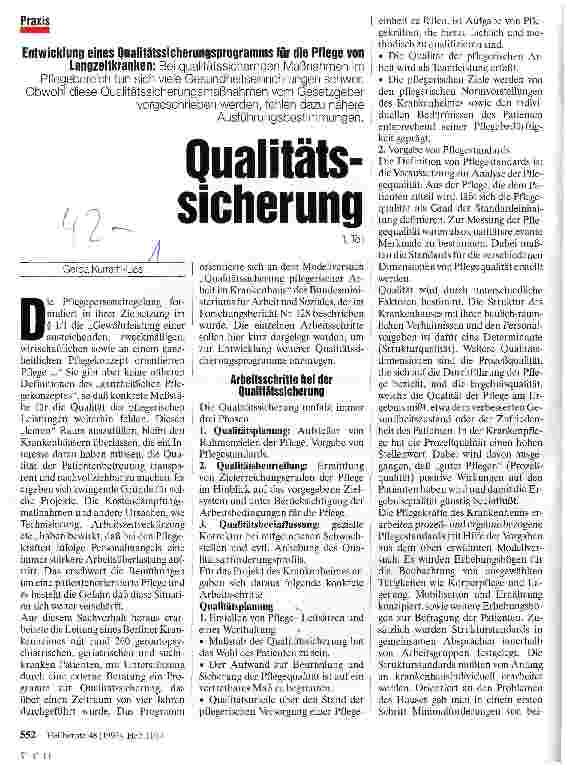 Vorschauseite 1: Qualitätssicherung Entwicklung eines Qualitätssicherungsprogramms für die Pflege von Langzeitkranken