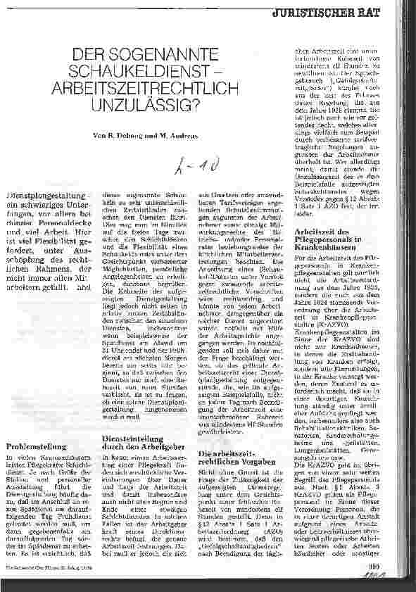 Vorschauseite 1: Der sogenannte Schaukeldienst - arbeitsrechtlich unzulässig?