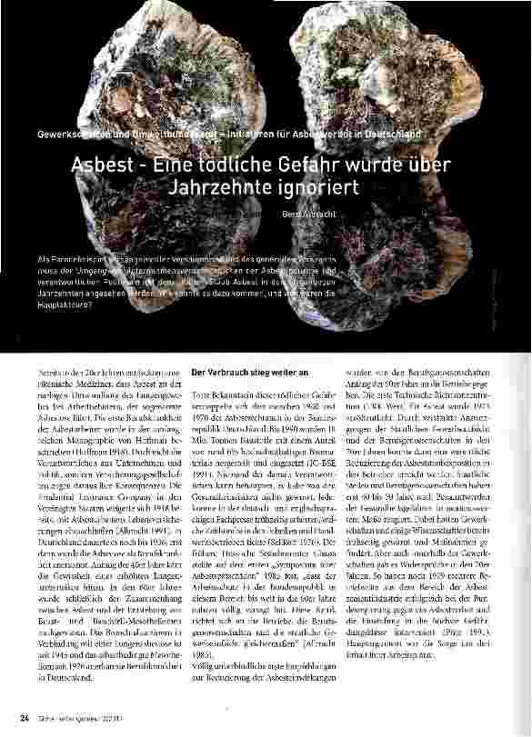 Vorschauseite 1: Asbest - Eine tödliche Gefahr wurde über Jahrzehnte ignoriert