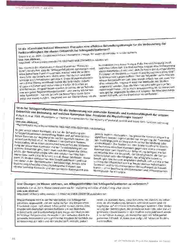 Vorschauseite 2: »Cochrane reloaded« Ausgewählte Reviews zu physiotherapeutischen Interventionen in deutscher Zusammenfassung aus dem Fachbereich Neurologie