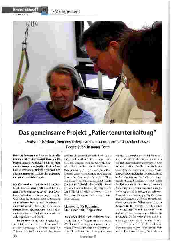 Vorschauseite 1: Das gemeinsame Projekt „Patientenunterhaltung
