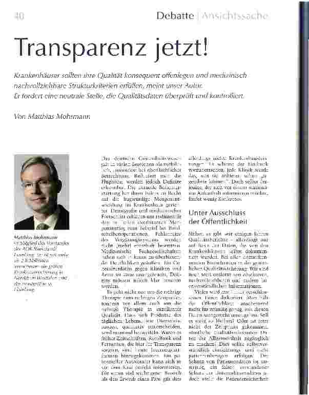 Vorschauseite 1: Transparenz jetzt!