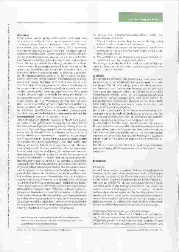 Vorschauseite 2: Welche Bedeutung messen Studierende eines interprofessionellen Bachelorstudiengangs der Zusammenarbeit in den Gesundheitsfach-berufen bei? Erste Ergebnisse einer Studiengangsbegle…