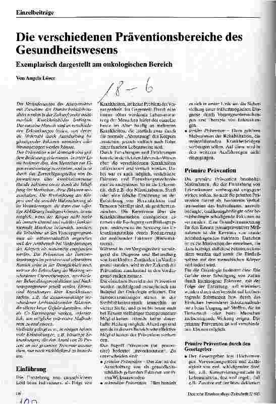 Vorschauseite 1: Die verschiedenen Präventionsbereiche des Gesundheitswesens Exemplarisch dargestellt am onkologischen Bereich