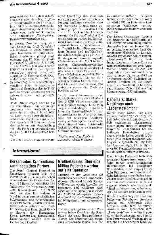 Vorschauseite 2: Beendigung des Arbeitsverhältnisses mit einem Chefarzt wegen Erreichen des Rentenalters AG Hannover,Urteil v.28.01.93 11 Ca 601/92
