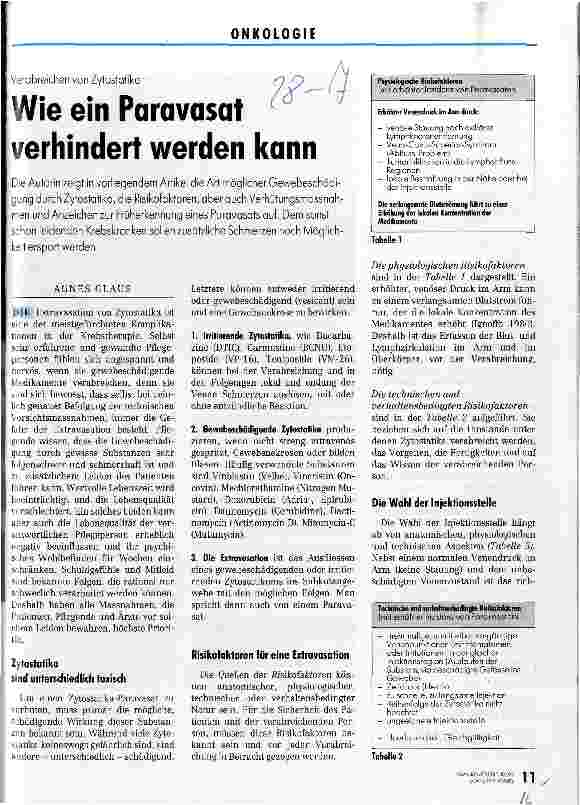 Vorschauseite 1: Wie ein Paravasat verhindert werden kann Verabreichen von Zytostatika