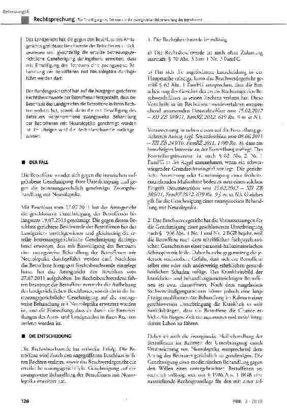 Vorschauseite 2: Zur Einwilligung des Betreuers in die zwangsweise Heilbehandlung des BetroffenenBGB§ 1906 Abs. 1 Nr. 2