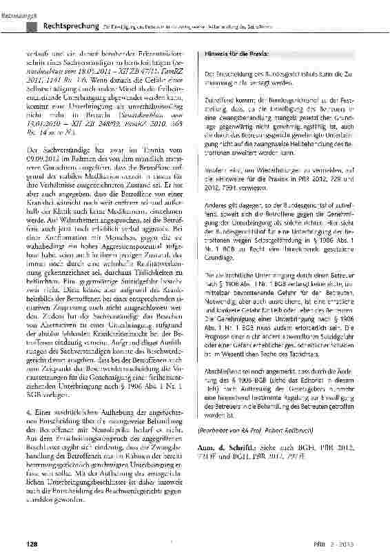 Vorschauseite 4: Zur Einwilligung des Betreuers in die zwangsweise Heilbehandlung des BetroffenenBGB§ 1906 Abs. 1 Nr. 2