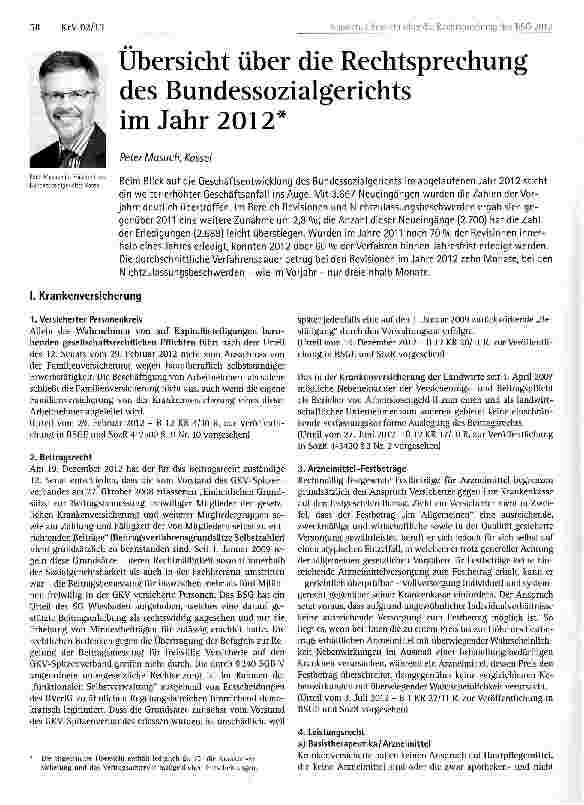 Vorschauseite 1: Übersicht über die Rechtsprechung des Bundessozialgerichts im Jahr 2012