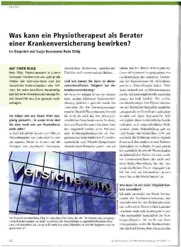 Vorschauseite 1: Was kann ein Physiotherapeut als Berater einer Krankenversicherung bewirken?