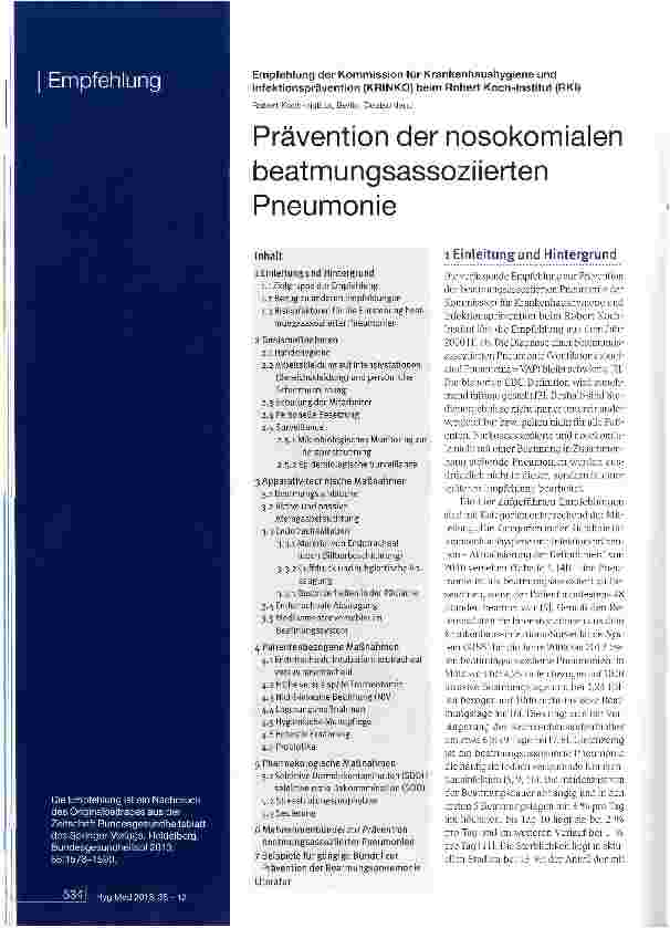 Vorschauseite 1: Prävention der nosokomialen beatmungsassoziierten Pneumonie