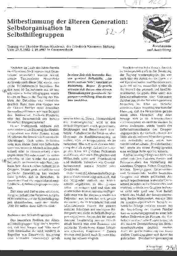 Vorschauseite 1: Mitbestimmung der älteren Generation: Selbstorganisation in Selbsthilfegruppen