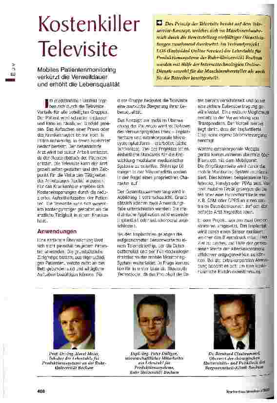 Vorschauseite 1: Kostenkiller Televisite Mobiles Patientenmonitoring verkürzt die Verweildauer und erhöht die Lebensqualität