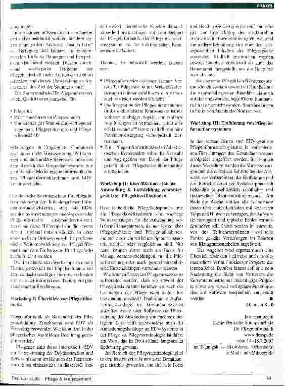 Vorschauseite 2: Pflegeinformatik: Sommerschule in Ockenheim