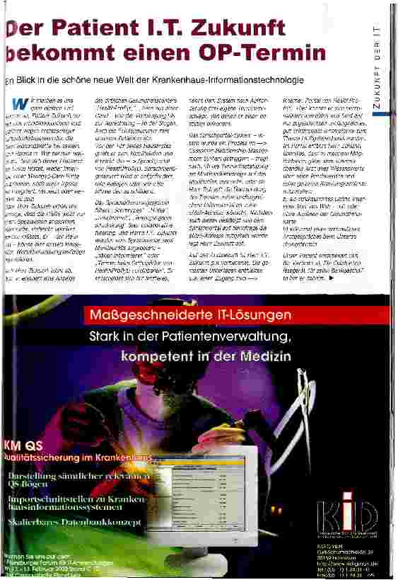 Vorschauseite 1: Der Patient I.T.Zukunft bekommt einen OP-Termin Ein Blick in die schöne neue Welt der Krankenhaus-Informationstechnologie