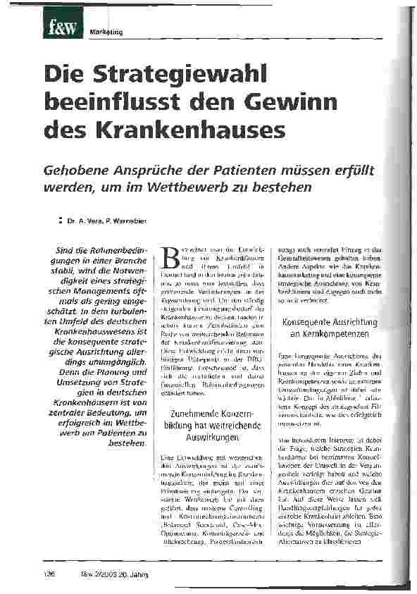 Vorschauseite 1: Die Strategiewahl beeinflusst den Gewinn des Krankenhauses Gehobene Ansprüche der Patienten müssen erfüllt werden, um im Wettbewrb zu bestehen
