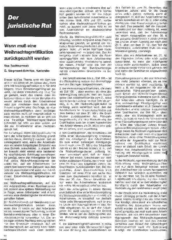 Vorschauseite 1: Der juristische Rat Wann muß eine Weihnachtsgratifikation zurückgezahlt werden