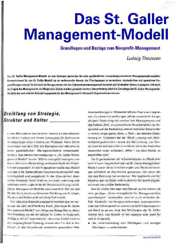 Vorschauseite 1: Das St. Galler Management-Modell Grundlagen und Bezüge zum Nonprofit-Management