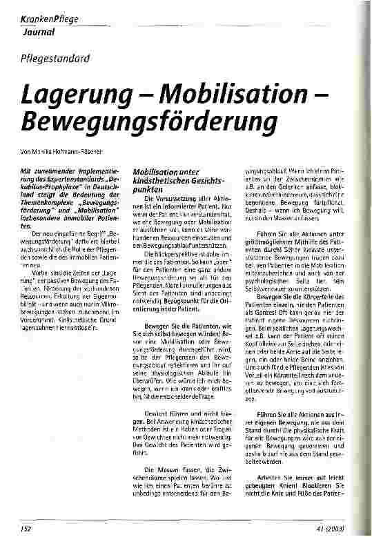 Vorschauseite 1: Lagerung - Mobilisation - Bewegungsförderung