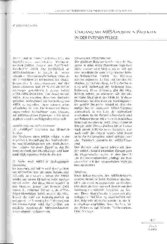 Vorschauseite 1: Umgang mit MRSA-positiven Patienten in der Intensivpflege