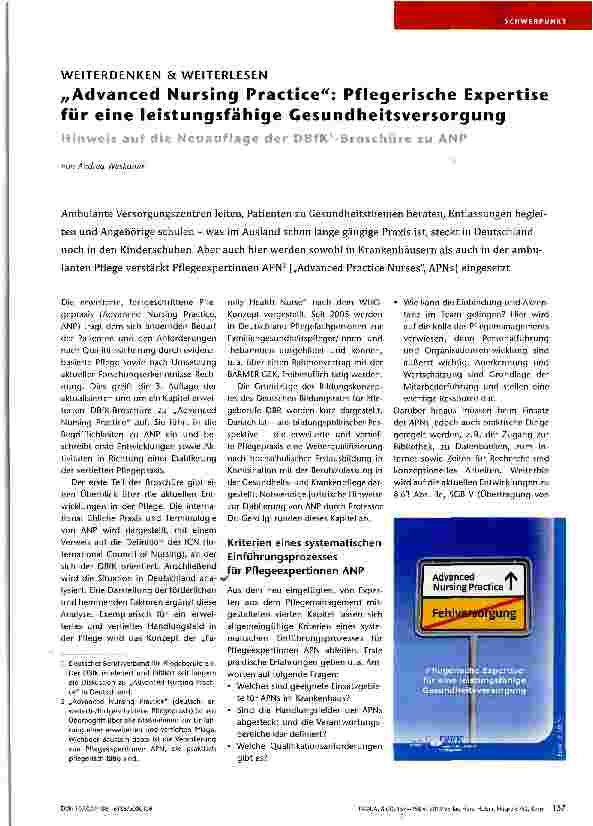 Vorschauseite 1: Advanced Nursing Practice: Pflegerische Expertise für eine leistungsfähige Gesundheitsversorgung
