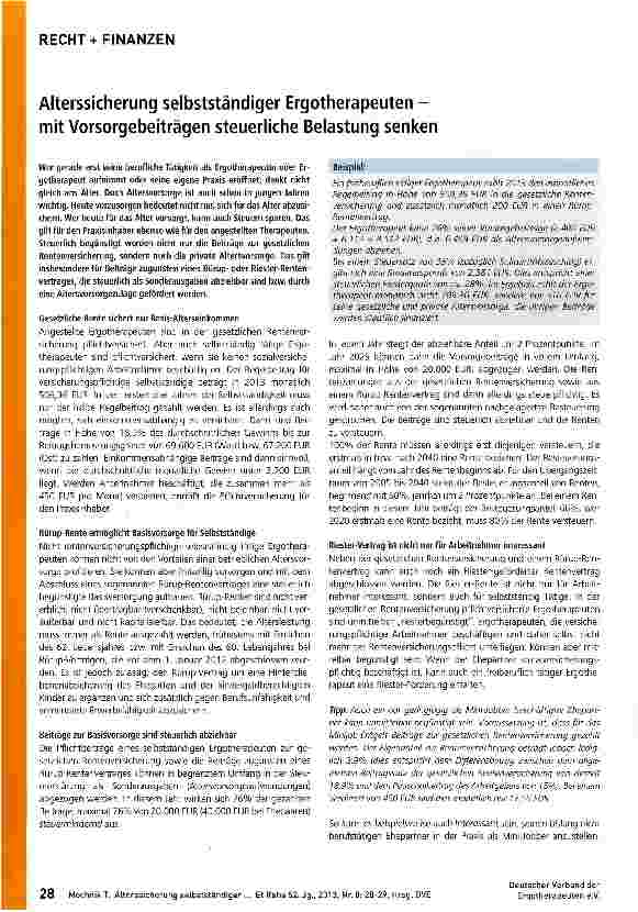 Vorschauseite 1: Alterssicherung selbstständiger Ergotherapeuten -mit Vorsorgebeiträgen steuerliche Belastung senken