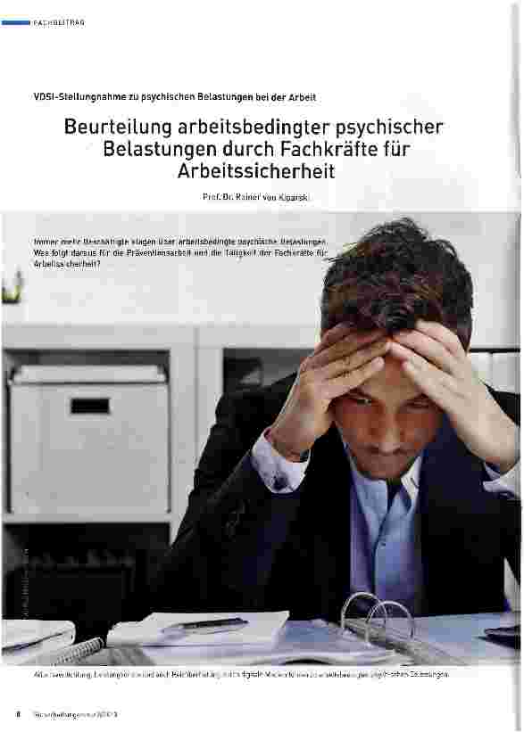 Vorschauseite 1: Beurteilung arbeitsbedingter psychischer Belastungen durch Fachkräfte für Arbeitssicherheit