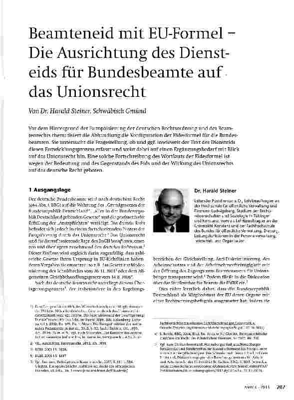 Vorschauseite 1: Beamteneid mit EU-Formel -Die Ausrichtung des Diensteids für Bundesbeamte auf das Unionsrecht