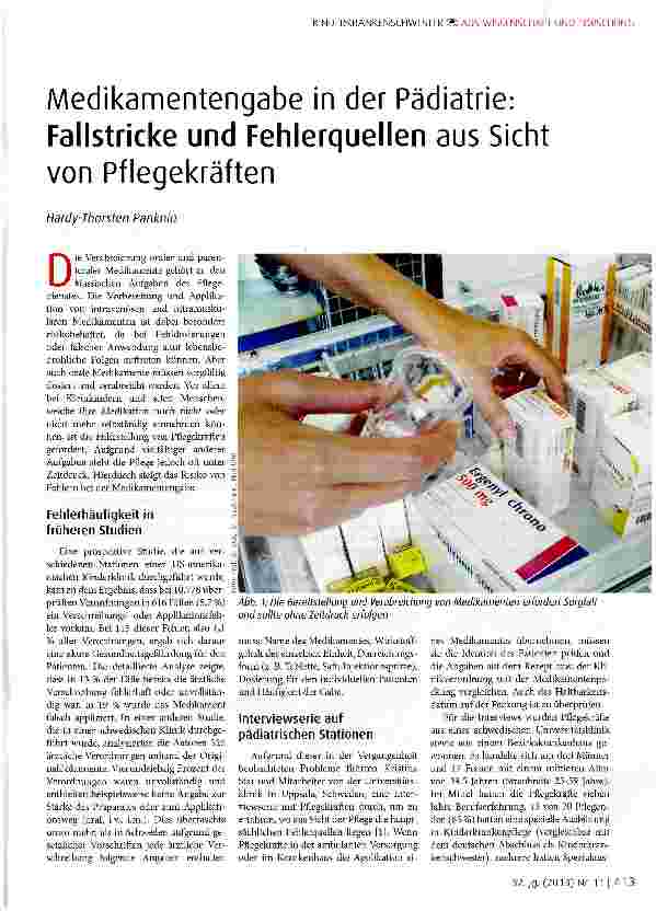 Vorschauseite 1: Medikamentengabe in der Pädiatrie: Fallstricke und Fehlerquellen aus Sicht von Pflegekräften