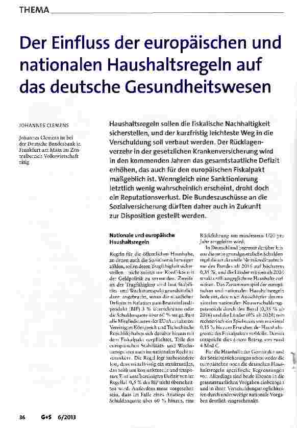 Vorschauseite 1: Der Einfluss der europäischen und nationalen Haushaltsregeln auf das deutsche Gesundheitswesen
