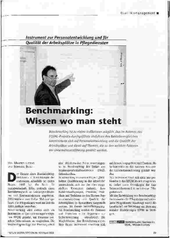 Vorschauseite 1: Benchmarking: Wissen wo man steht Instrument zur Personalentwicklung und für Qualität der Arbeitsplätze in Pflegediensten